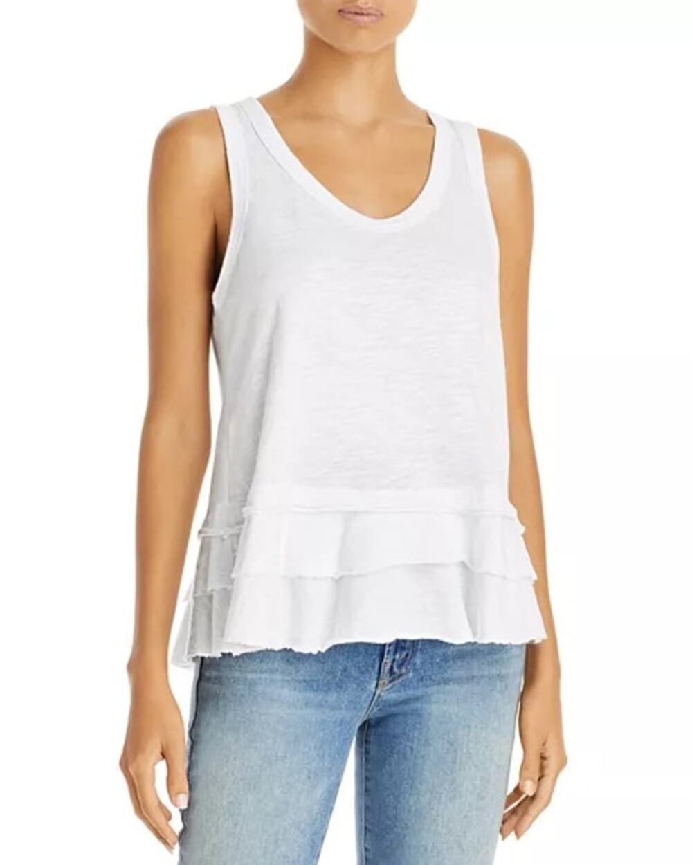 Wilt White Double Tiered Hem Sleeveless Scoop Neck Tank Top Size Small